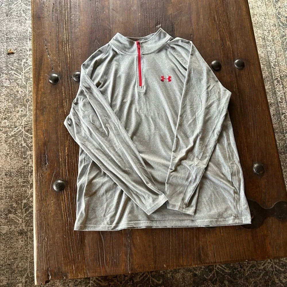 Under Armour Heather Gray Quarter Zip with Red Trim